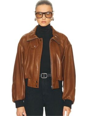 Nour Hammour Briar Lambskin Leather Bomber Jacket